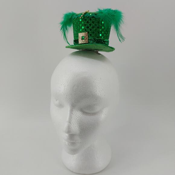 Mini Top Hat with Feather St. Patrick's Day Green Hair Clip On 3.5" x 2.5 " - Picture 5 of 11